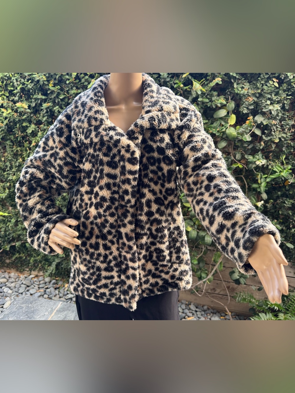 Billabong Leopard Print Teddy Jacket in Taupe and Black